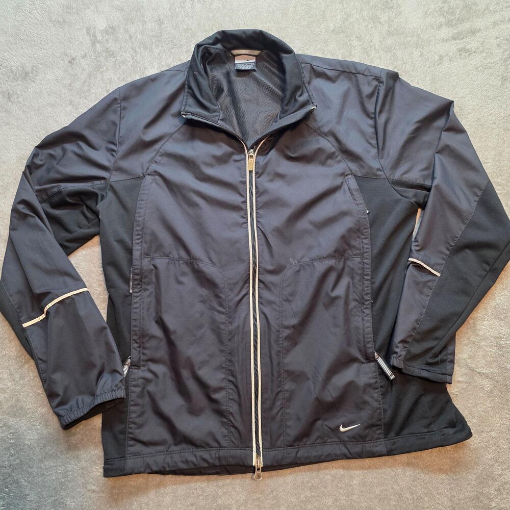 Nike Windbreaker Jacket Kids L 12-14 Black Full Zip Reflective Running Shell
